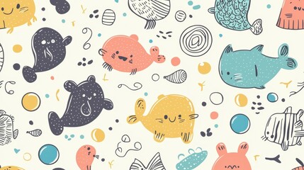 Cute and Colorful Sea Animal Pattern Ideal for Children's Design