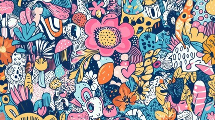 Naklejka premium Vibrant Floral and Abstract Design with Colorful Elements