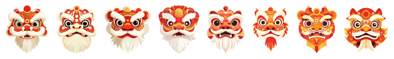 Naklejka premium PNG Colorful traditional lion masks, element set on transparent background