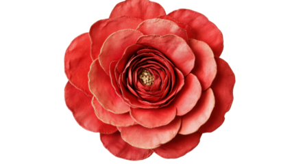 Blooming red fabric flower isolated on transparent background