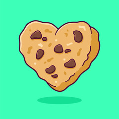 chocolate chip biscuit heart vector illustration. cartoon biscuit love icon logo