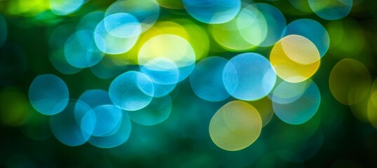 Abstract, bright bokeh with colorful out-of-focus areas, rich green blue tones from nature.