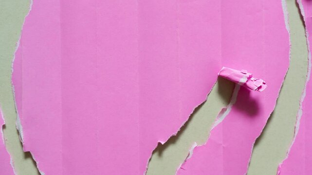 Stop motion of heart shape made out of torn pink paper