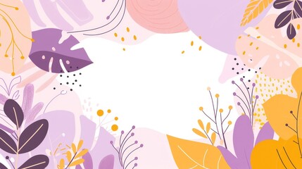 Abstract Floral Background:  Purple, Orange, and White Botanical Illustration