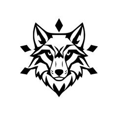 Majestic Wolf Head: A Black and White Vector Graphic Design. Perfect for logos, symbols, and illustrations.  Captivating wildlife art.