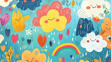 Colorful Cartoon Clouds and Rainbows in Playful Style Design