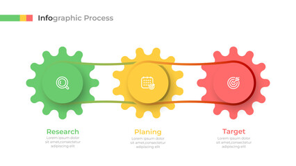 Creative Business Concept. Infographic design elements with gears and 3 steps process flow diagram with gear symbols. Vector illustration.