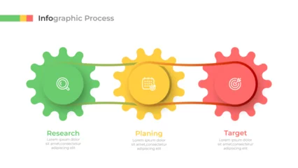 Creative Business Concept. Infographic design elements with gears and 3 steps process flow diagram with gear symbols. Vector illustration.
