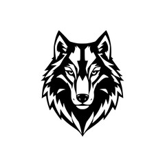 Majestic Wolf Head: Black and White Vector Portrait. A striking graphic design, ideal for logos, icons, and wildlife-themed projects.
