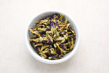 Dried Blue Butterfly Pea flower or Clitoria ternatea for herbal tea
