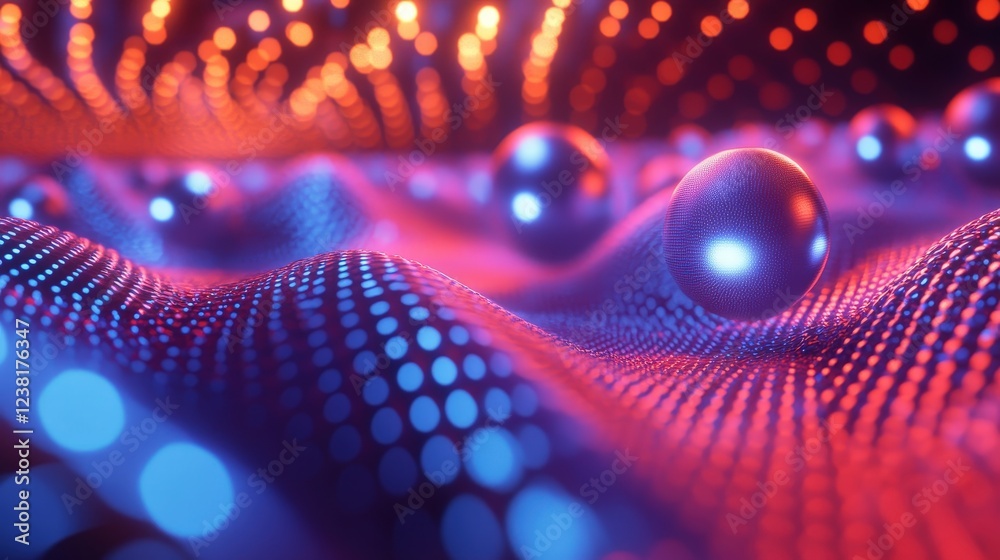 Poster 3d render of an electron in a quantum field, showing its wave-particle duality.