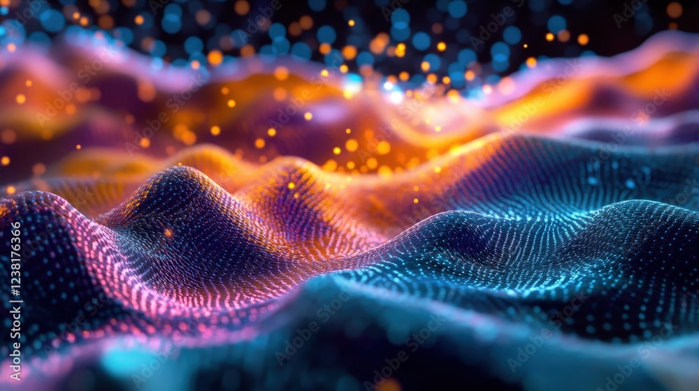 Poster 3d render of an electron in a quantum field, showing its wave-particle duality.
