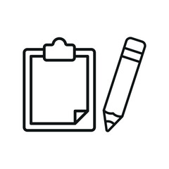 Clipboard and pencil set stationery icon in flat style, featuring a clipboard with paper and a sharp pencil, perfect for office, school, and productivity themes.
