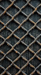 Fototapeta premium Rusty Metal Grate with Crosshatch Pattern and Dark Background
