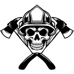 Skull Head | Firefighter Skull | Firefighter | Crossed Axe | Helmet | Firefighter Dad | Fire Department | Firefighter Equipment | Original Illustration | Vector and Clipart | Cutfile and Stencil