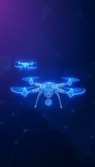 Futuristic Drone Technology Wireframe Neon Glow