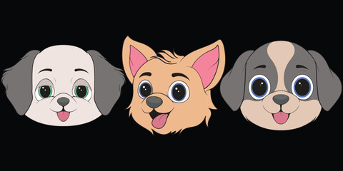 Fototapeta premium Bundling Head Dog Character Illustration, Coloring Book Page with Dog, Isolated Head Dog with Black Background.