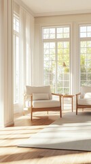 Fototapeta premium Bright and Cozy Living Room with Natural Light and Simple Decor