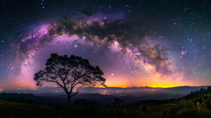 Fototapeta premium Milky Way Galaxy Arch Over a Lone Tree