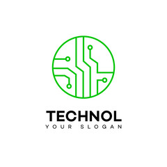 Green Tech Circuit Board Logo Design, Modern Minimalist Style