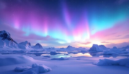 Fototapeta premium Arctic Aurora Borealis Landscape Stunning Winter Scene
