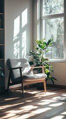 Cozy Living Room Scene with Modern Chair and Natural Light