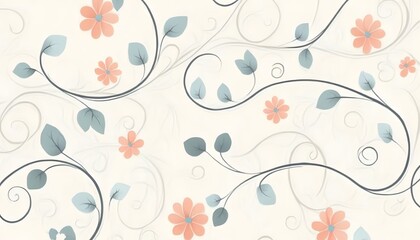 Delicate floral pattern with swirling vines and pastel flowers