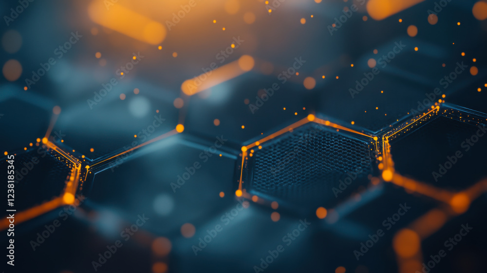 Aufkleber Intricate glowing hexagonal patterns illuminated in a dark space creating a mesmerizing visual effect