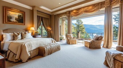 Elegant Bedroom with Scenic View in Mountain Retreat Setting