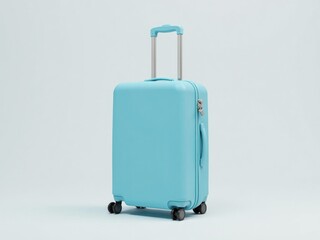 A sky blue suitcase isolated on a white background, representing travel, simplicity, and modern design.