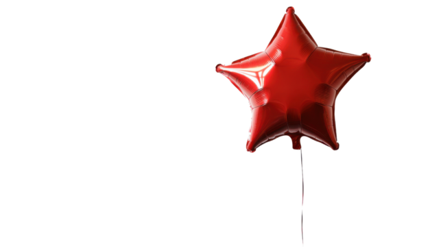 Red star shaped balloon floating on transparent background