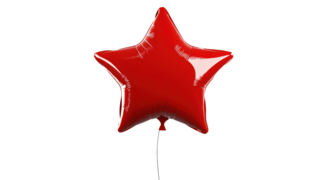 Red star shaped balloon floating with transparent background