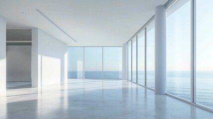 Fototapeta premium Bright and Spacious Modern Room with Ocean View and Large Windows