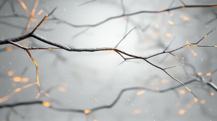 Delicate branches with subtle bokeh effect on a soft, muted background, creating a serene and minimalist scene.