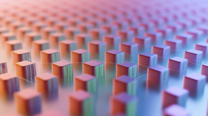 Obraz premium Colorful geometric pattern with rounded cubes on a surface reflecting light during early morning hours