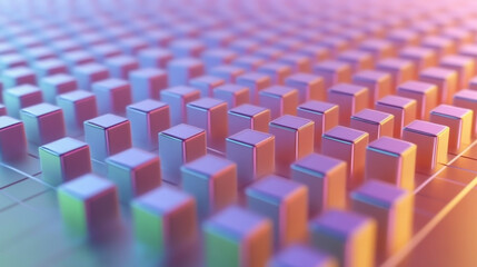 Obraz premium Colorful geometric pattern with rounded cubes on a surface reflecting light during early morning hours