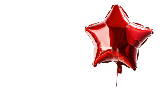Red star shaped balloon floating on transparent background