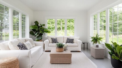 Bright and Airy Sunroom with Comfortable Seating and Abundant Natural Light in Modern Home Setting