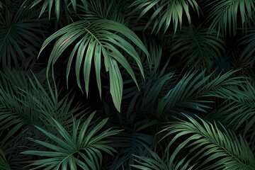 Palm leaves, palm branches, abstract drawing, tropical leaves.Photo wallpapers for walls Generative AI