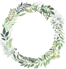 Watercolor greenery leaves and branch frame illustration