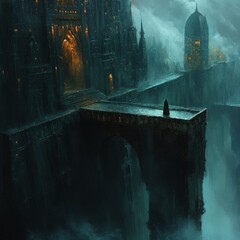 Fototapeta premium Dark Gothic Castle on a Misty Night with Eerie Atmosphere