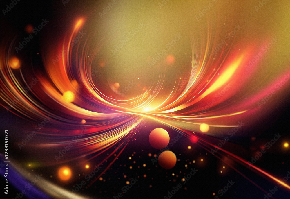 Poster abstract sci-fi background featuring a double exposure effect. swirling, luminous streaks of red, or