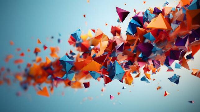 Vibrant geometric prisms floating against clear sky. Neural network AI generated