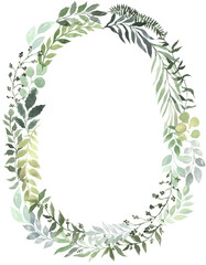 Watercolor greenery leaves and branch frame illustration