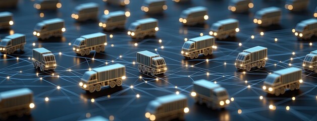 Obraz premium A glowing wireframe tractor reveals intricate electronics against a dark blue backdrop, merging technology with agriculture