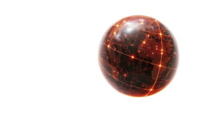 Transparent globe showing interconnected network with glowing lines and dots