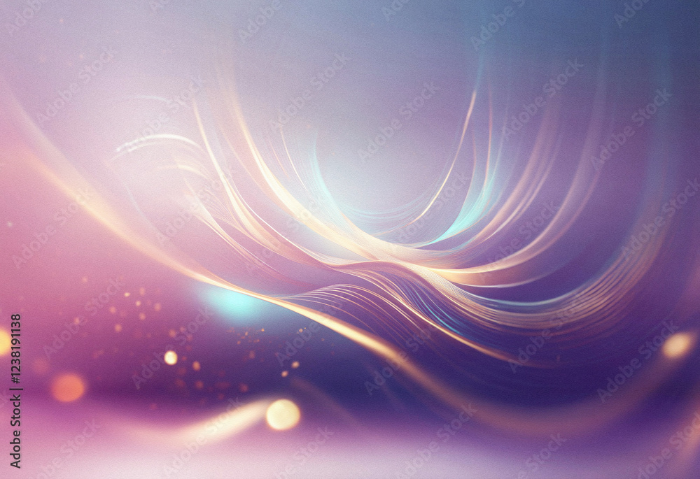 Poster abstract sci-fi background featuring a double exposure effect. glowing, pastel-colored waves and lig