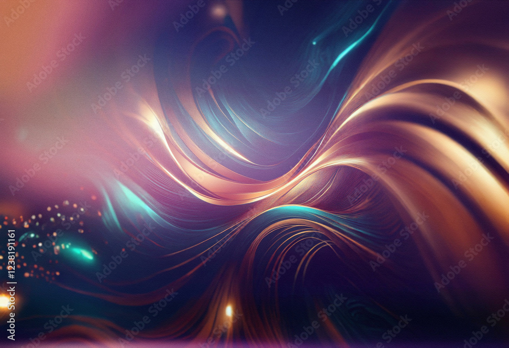 Poster Abstract sci-fi background featuring a double exposure effect.  Swirling, luminous colors create a dynamic, otherworldly scene.
