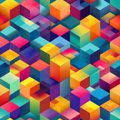 Obraz premium A vibrant abstract pattern of colorful 3D cubes creating a dynamic visual effect.