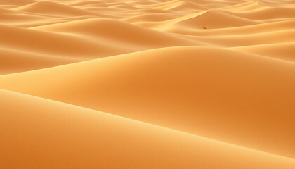 A breathtaking view of a desert with smooth golden sand dunes stretching into the distance, creating a peaceful and untouched natural landscape with warm tones and soft curves.